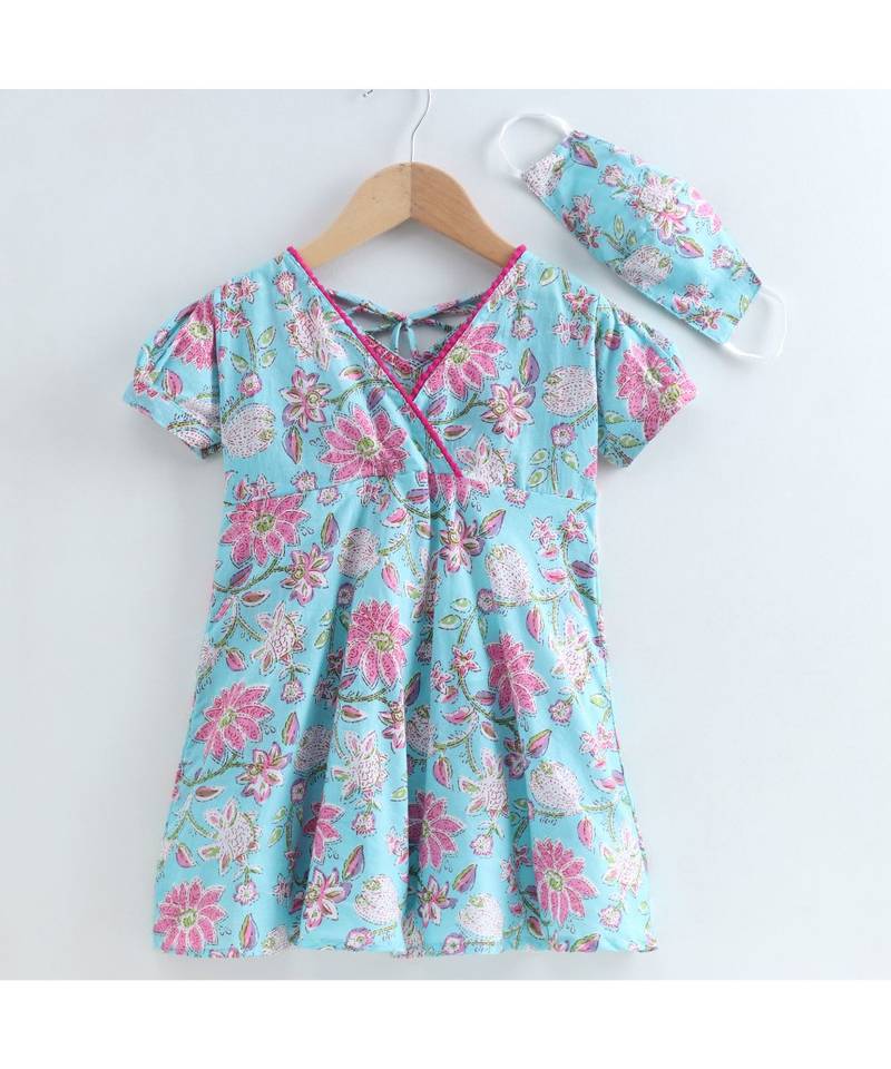 Blue cotton printed stitched   frock