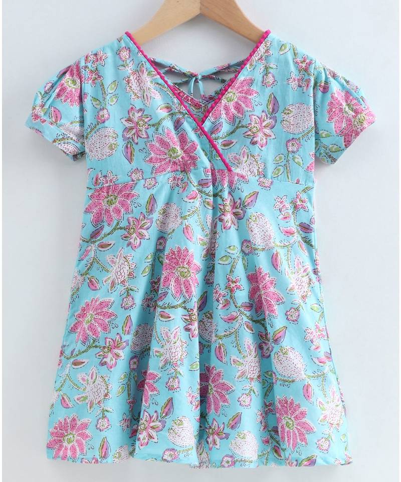 Blue cotton printed stitched   frock