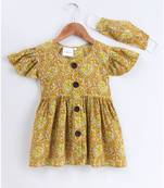 yellow cotton printed stitched   frock