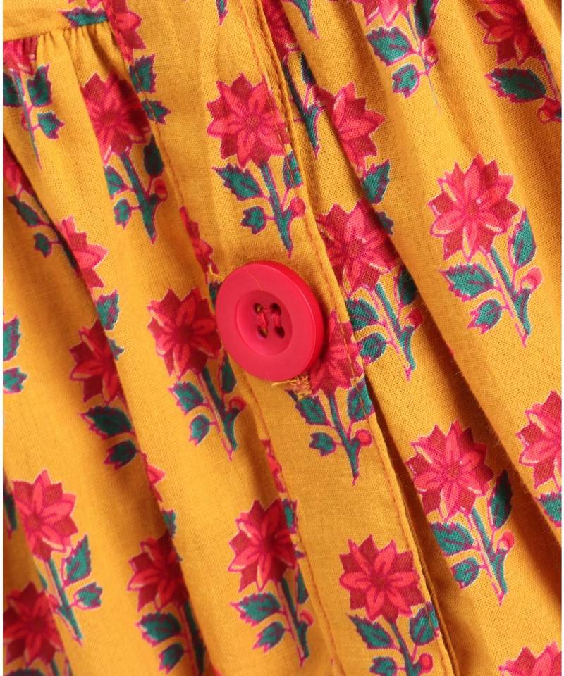 mustard cotton printed stitched   frock
