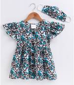 Blue cotton printed stitched   frock