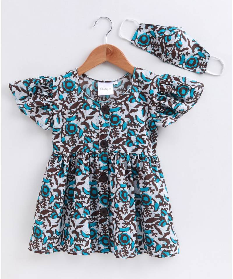 Blue cotton printed stitched   frock