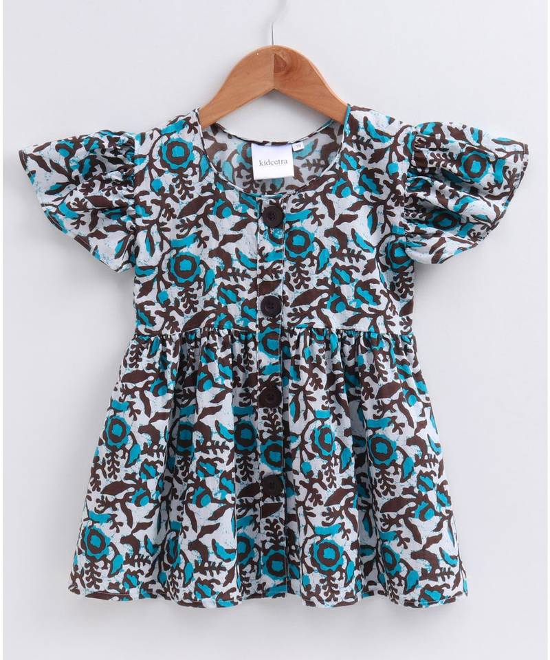 Blue cotton printed stitched   frock