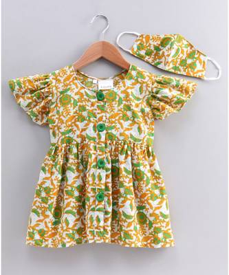green cotton printed stitched   frock 1