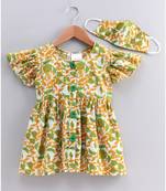 green cotton printed stitched   frock