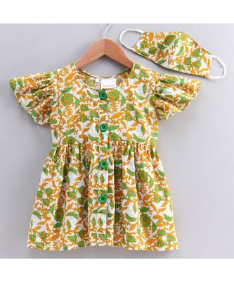 green cotton printed stitched   frock 3
