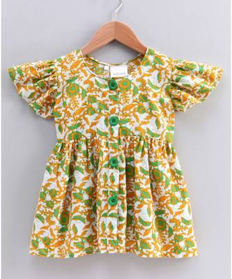 green cotton printed stitched   frock 4