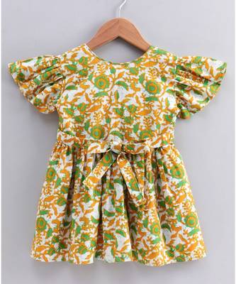 green cotton printed stitched   frock 5
