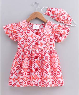 pink cotton printed stitched   frock 1