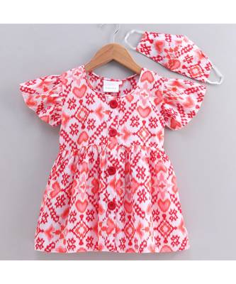 pink cotton printed stitched   frock 3