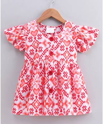 pink cotton printed stitched   frock 4