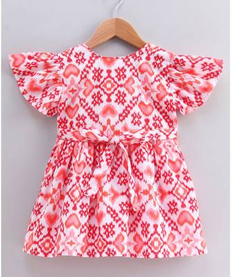 pink cotton printed stitched   frock 5