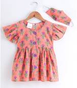 peach cotton printed stitched   frock