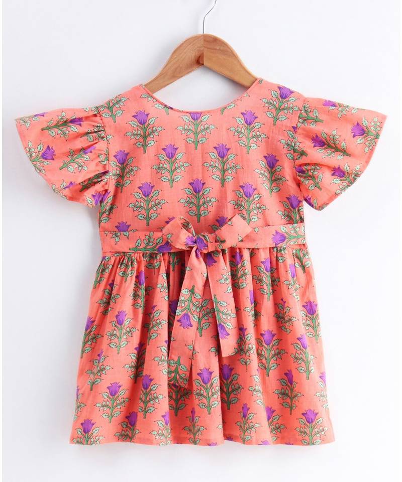 peach cotton printed stitched   frock