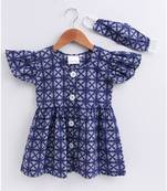 Blue cotton printed stitched   frock