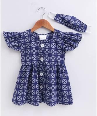blue cotton printed stitched   frock 1