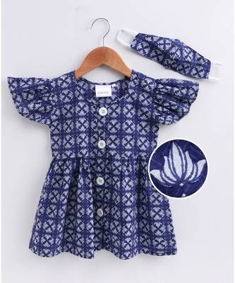 blue cotton printed stitched   frock 2
