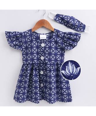blue cotton printed stitched   frock 3