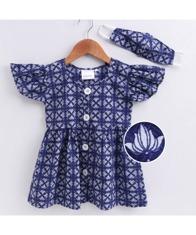 blue cotton printed stitched   frock