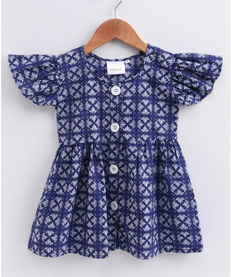 blue cotton printed stitched   frock