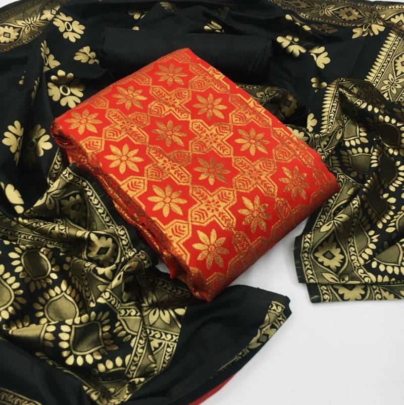 Red jacquard banarasi silk salwar