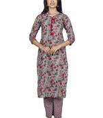 Varyaa women's  Grey nd Pink Jaal Print Coloured Pure Cambric Cotton Printed Jaipuri Kurti Plazzo Set (S to XXL Size)