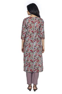 Varyaa women's  Grey nd Pink Jaal Print Coloured Pure Cambric Cotton Printed Jaipuri Kurti Plazzo Set (S to XXL Size) 2