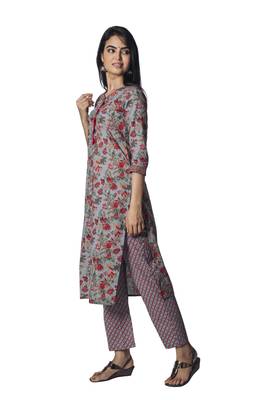 Varyaa women's  Grey nd Pink Jaal Print Coloured Pure Cambric Cotton Printed Jaipuri Kurti Plazzo Set (S to XXL Size) 3