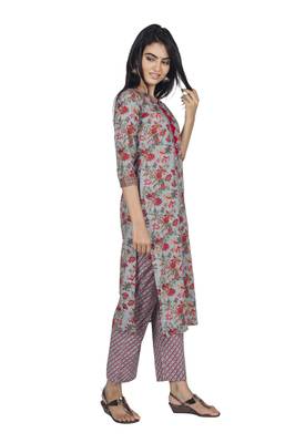 Varyaa women's  Grey nd Pink Jaal Print Coloured Pure Cambric Cotton Printed Jaipuri Kurti Plazzo Set (S to XXL Size) 4