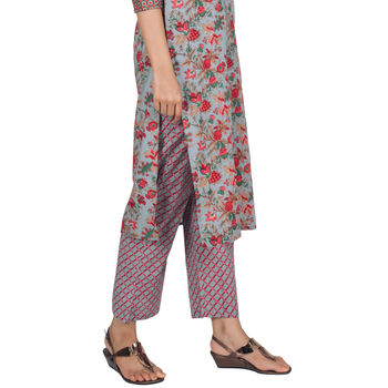 Varyaa women's  Grey nd Pink Jaal Print Coloured Pure Cambric Cotton Printed Jaipuri Kurti Plazzo Set (S to XXL Size) 6