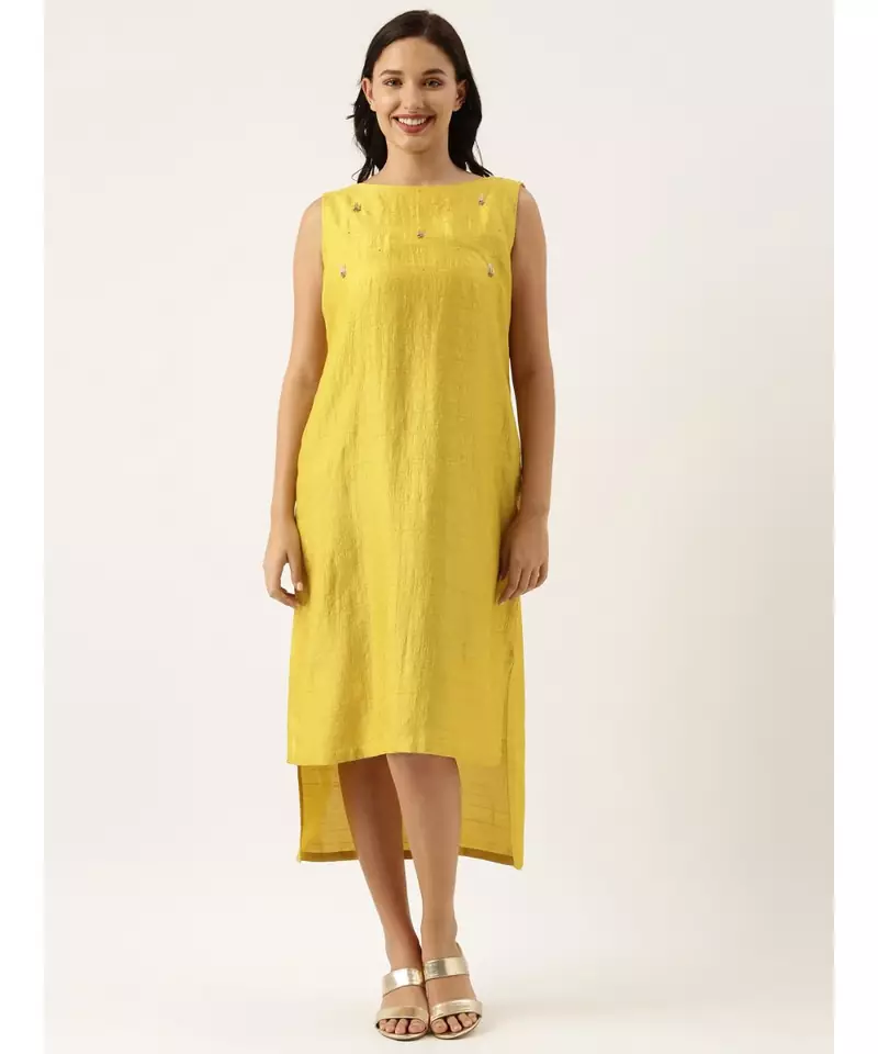 Yellow Silk High Low Dress