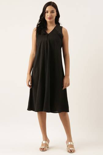 Black Sleeveless Crush Silk Dress