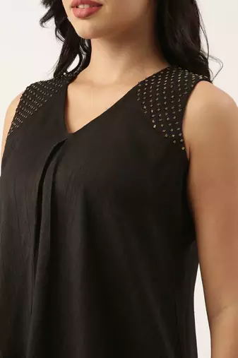 Black Sleeveless Crush Silk Dress