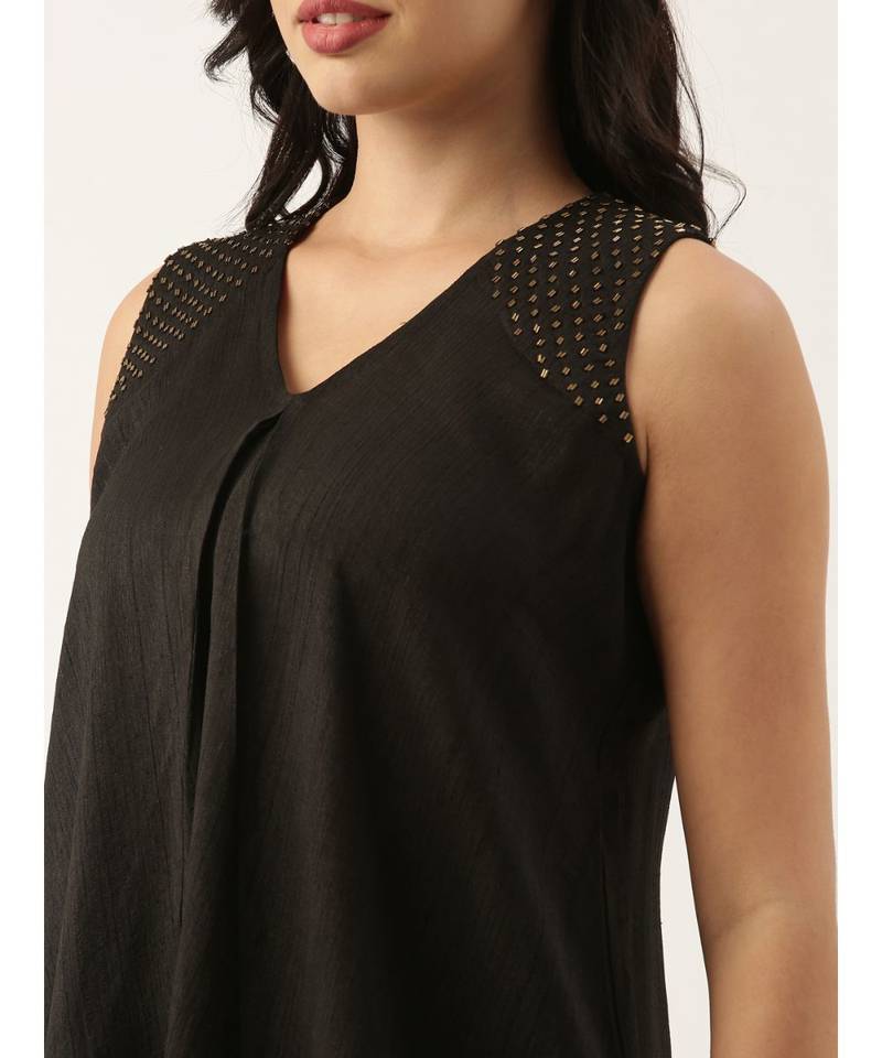 Black Sleeveless Crush Silk Dress