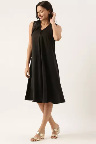 Black Sleeveless Crush Silk Dress
