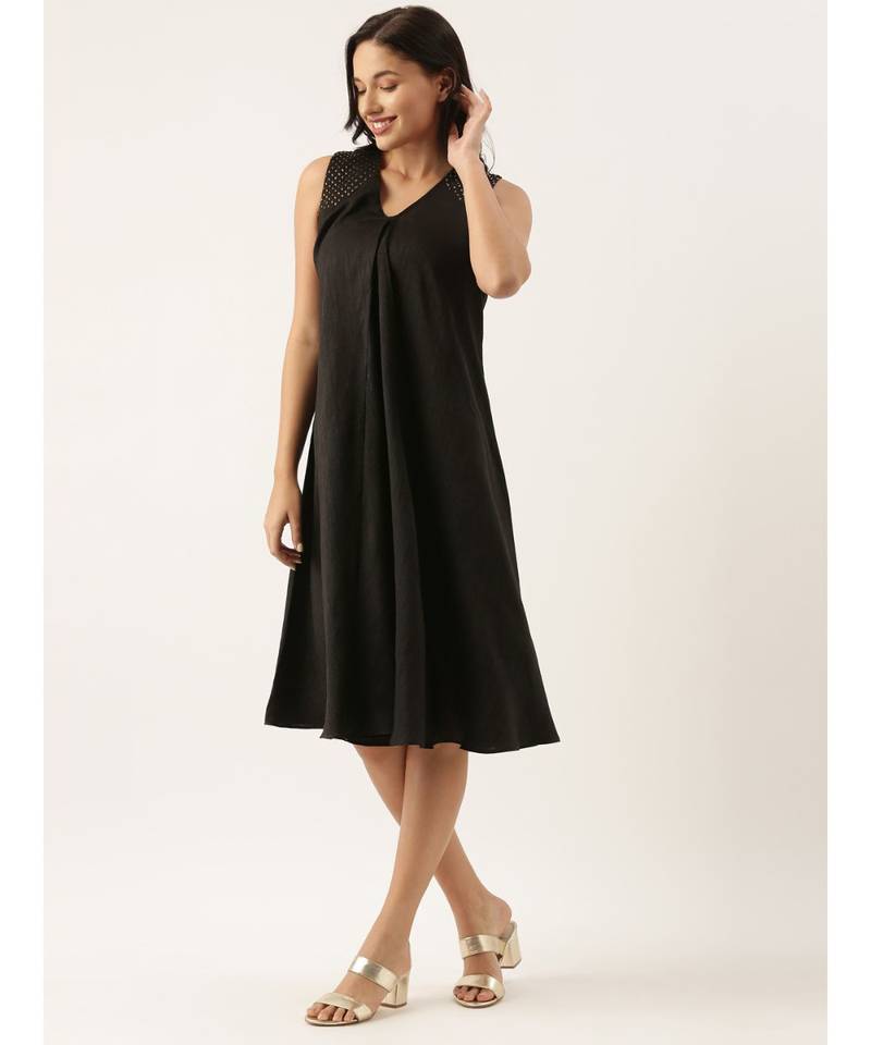 Black Sleeveless Crush Silk Dress