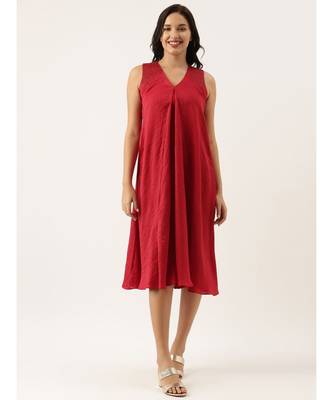 Red Sleeveless Crush Silk Dress 1