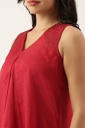 Red Sleeveless Crush Silk Dress