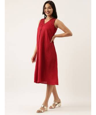 Red Sleeveless Crush Silk Dress 4