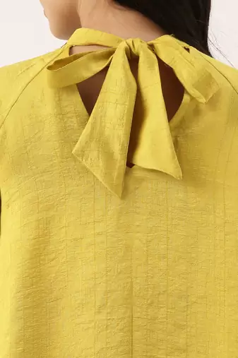 Yellow Collar Neck Silk Dress