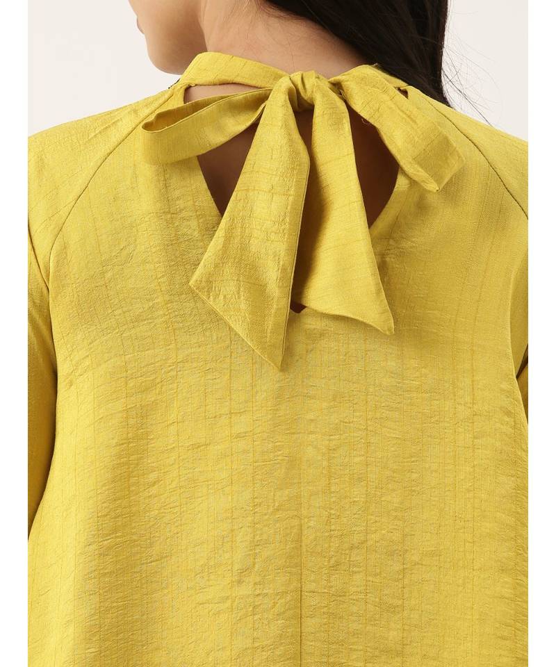 Yellow Collar Neck Silk Dress