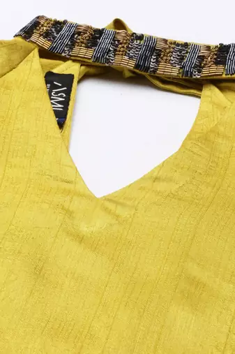 Yellow Collar Neck Silk Dress