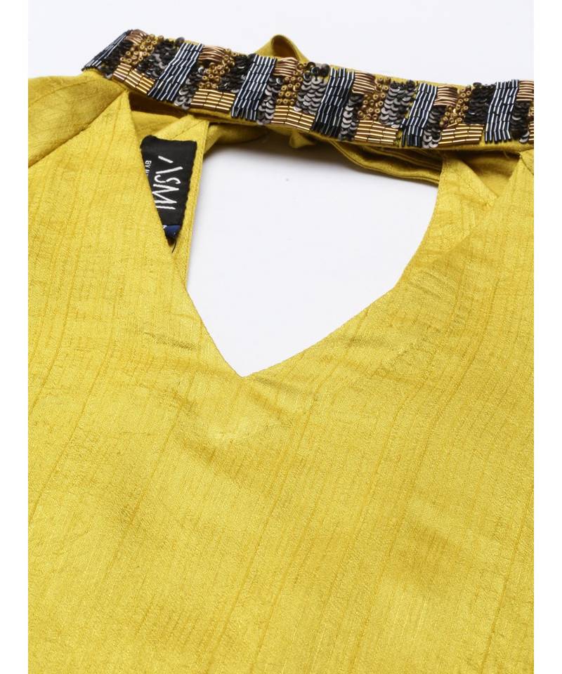 Yellow Collar Neck Silk Dress