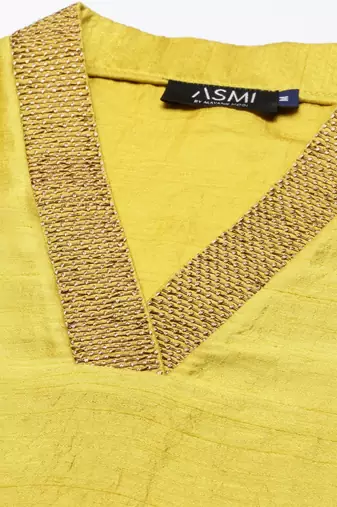 Neck Line Yellow Silk Dress