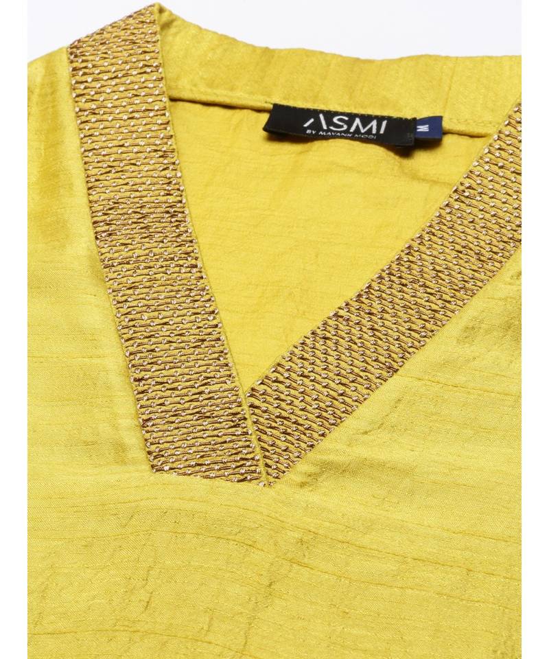 Neck Line Yellow Silk Dress