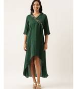 Bottle Green Silk Embroidered Dress