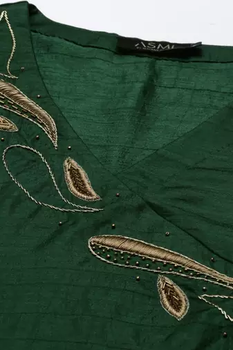 Bottle Green Silk Embroidered Dress