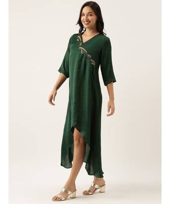 Bottle Green Silk Embroidered Dress 3
