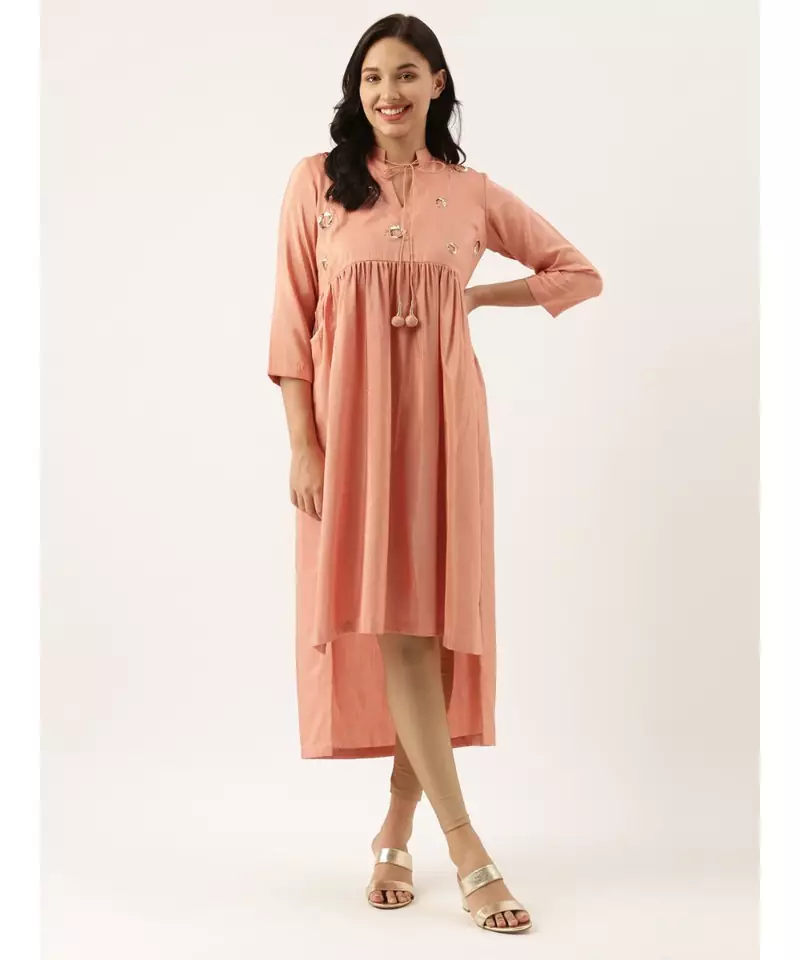 Pastel Pink Sequened Silk Linen Dress