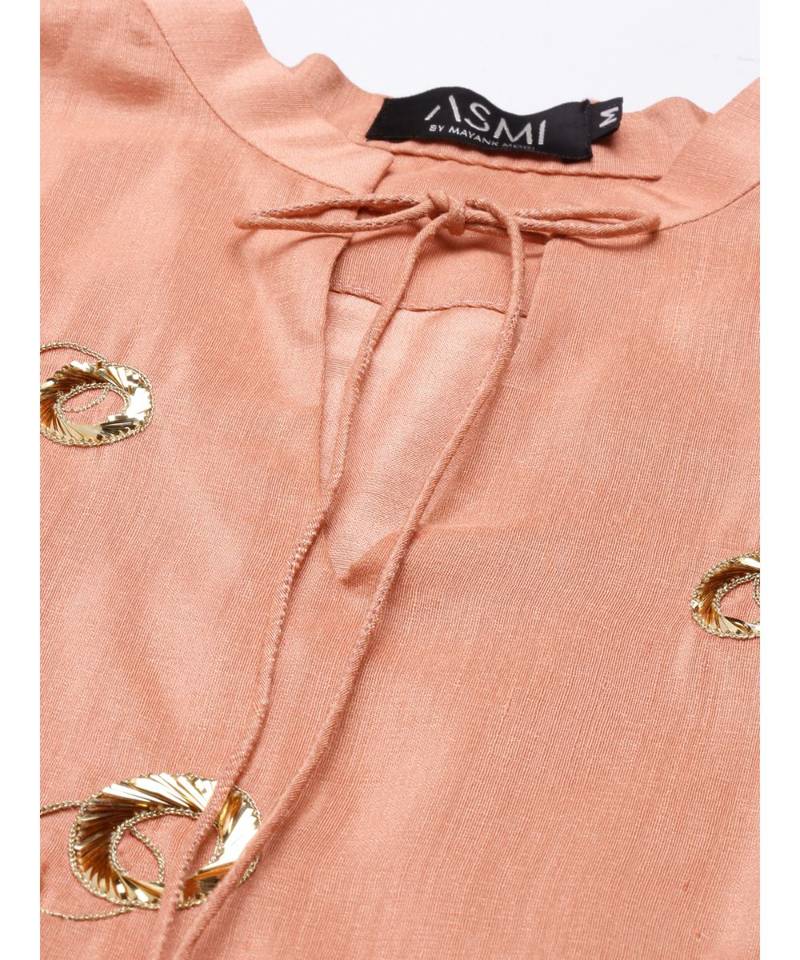 Pastel Pink Sequened Silk Linen Dress